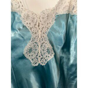 Partners Women’s Blue Satin Lingerie Lace Trim Slip  Size M/L